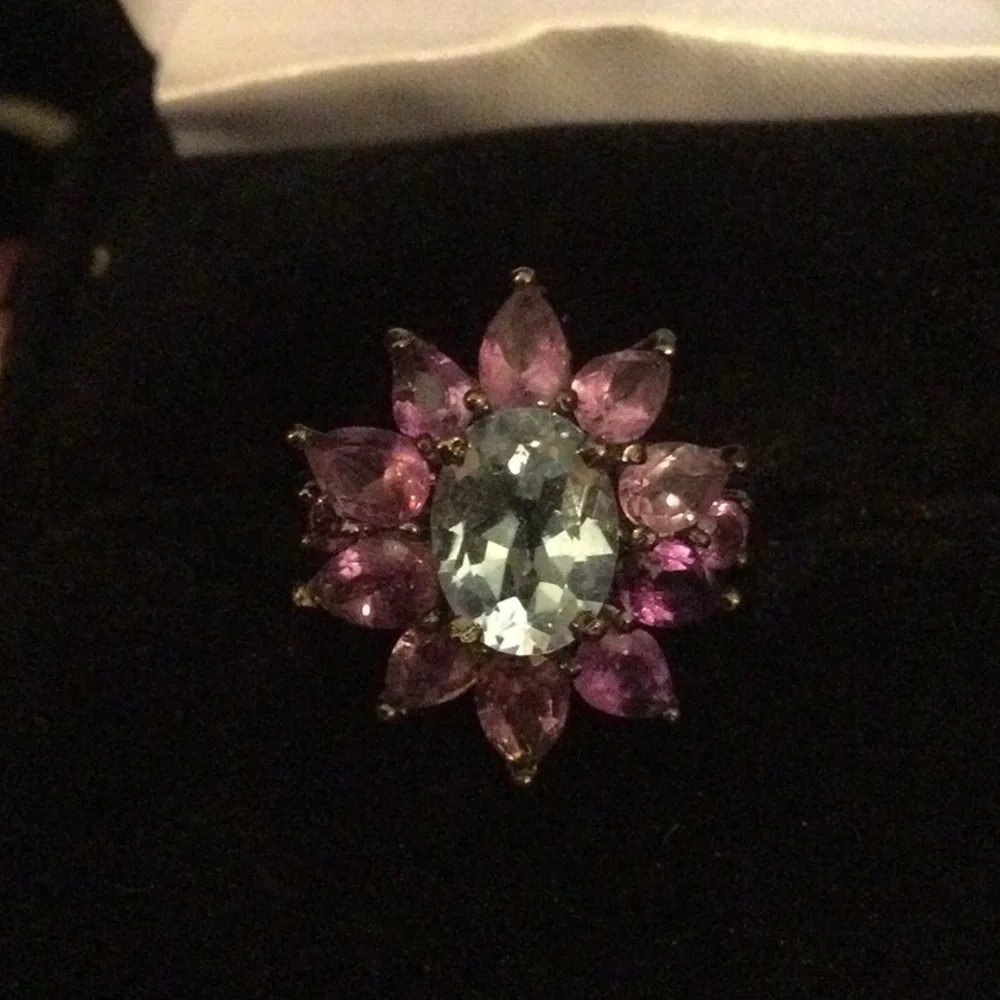 Splendid Genuine Blue Topaz & Amethyst Ring - Picture 11 of 14